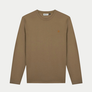 T-shirt manches longues Bailly camel Faguo vu de face, col rond et petit arbre brodé orange