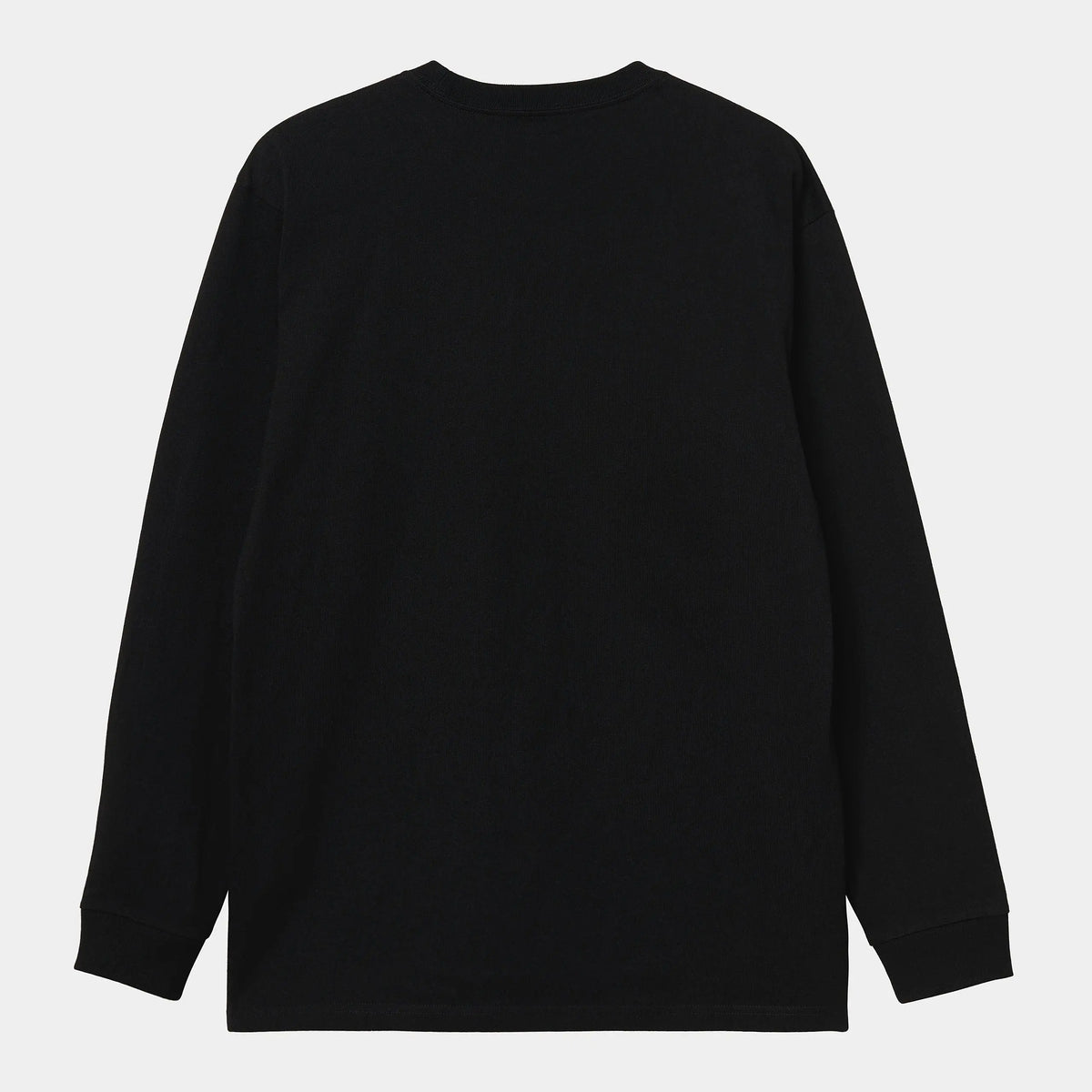 Dos à plat du T-shirt manches longues Chase noir Carhartt WIP, jersey noir uni sans marquage et poignets côtelés