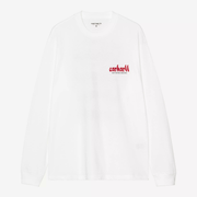 T-shirt manches longues Framework blanc Carhartt WIP à plat, logo carhartt rouge imprimé sur la poitrine