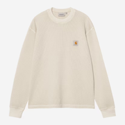 T-shirt manches longues Vista Waffle Carhartt WIP écru, vue de face à plat, maille gaufrée et étiquette carrée cousue