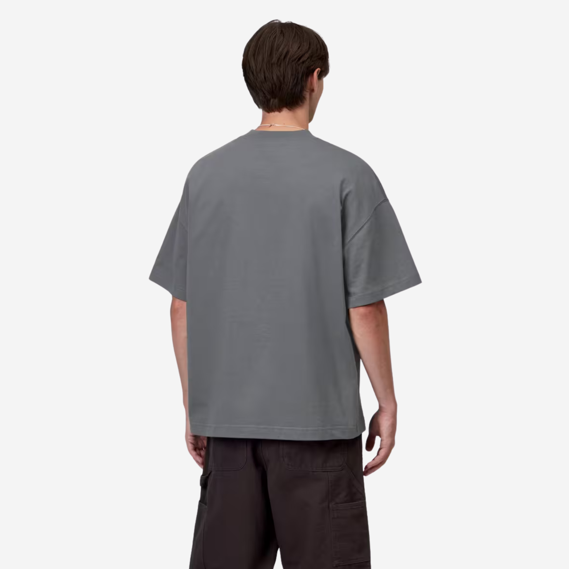 T-shirt Pennon gris Styx Carhartt WIP porté de dos, épaules tombantes et bas droit