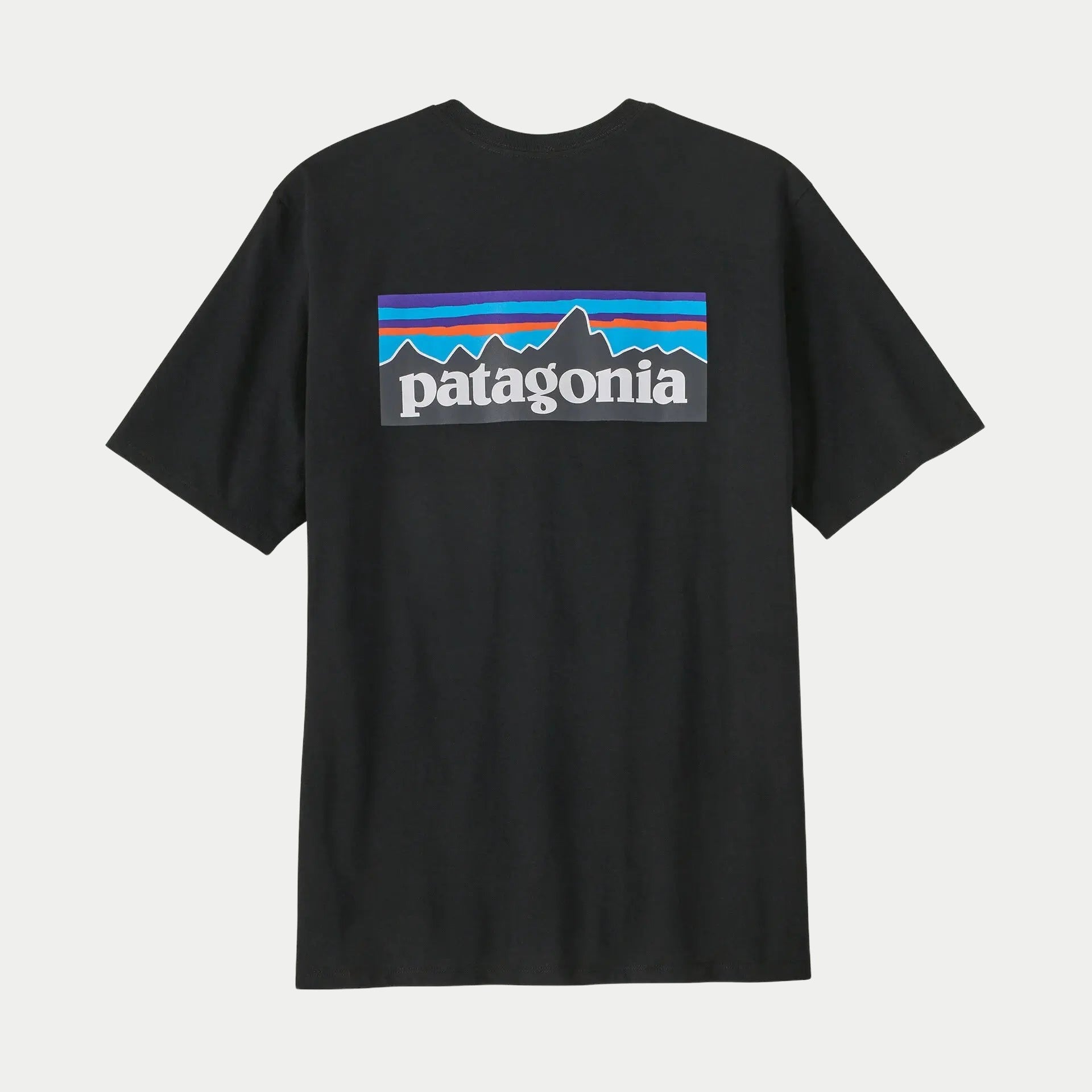 T-shirt P-6 Logo Responsibili-Tee noir, dos avec le logo P-6 Patagonia sérigraphié