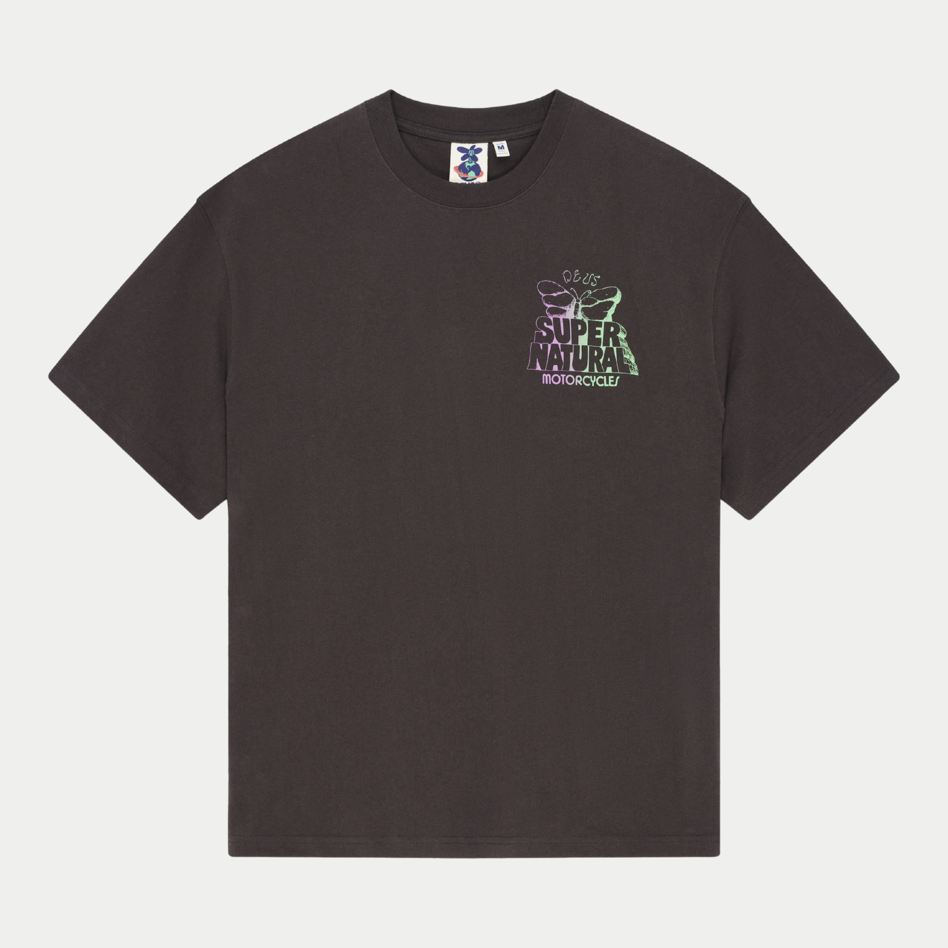 T-shirt Temple Torque Anthracite Deus Ex Machina - vue de face à plat, imprimé Super Natural sur la poitrine