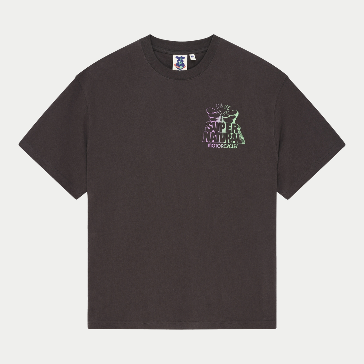 T-shirt Temple Torque Anthracite Deus Ex Machina - vue de face à plat, imprimé Super Natural sur la poitrine