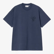 T-shirt Vestige Bleu Marine stone washed à plat, script ton sur ton sur la poitrine et col rond côtelé