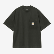 T-shirt Work Pocket Carhartt WIP coloris Raven, vert sapin sombre, poche poitrine à Square Label tissé, vue de face à plat