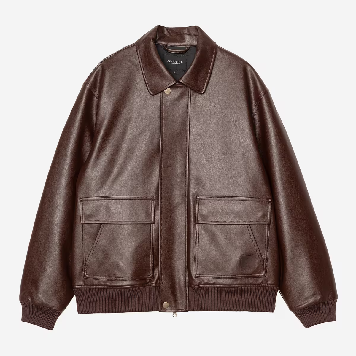 Veste Arizona Tobacco Carhartt WIP à plat de face, col chemise et deux grandes poches plaquées à rabat