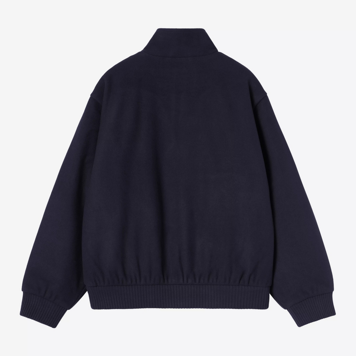 Veste Atoka bleu marine Carhartt WIP de dos : col montant, bas froncé sur bande côtelée et poignets en maille côtelée
