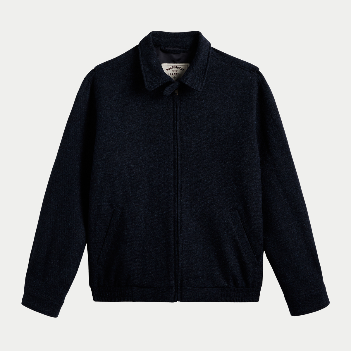 Veste Aurelia Portuguese Flannel bleu marine en laine, vue de face zippée à plat