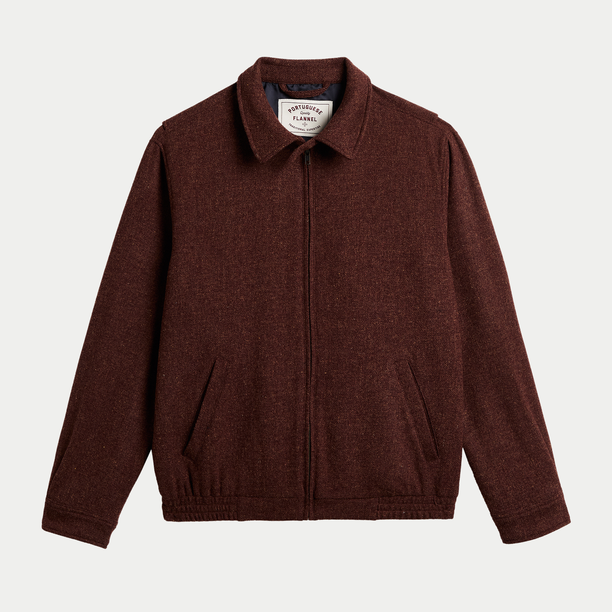 Veste Aurelia Terroir Portuguese Flannel en laine bordeaux brun, zippée à col chemise, vue de face