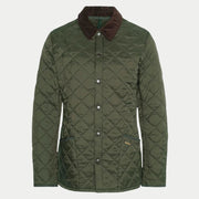 Veste matelassée Heritage Liddesdale olive Barbour, packshot de face, col en velours côtelé brun et poches plaquées