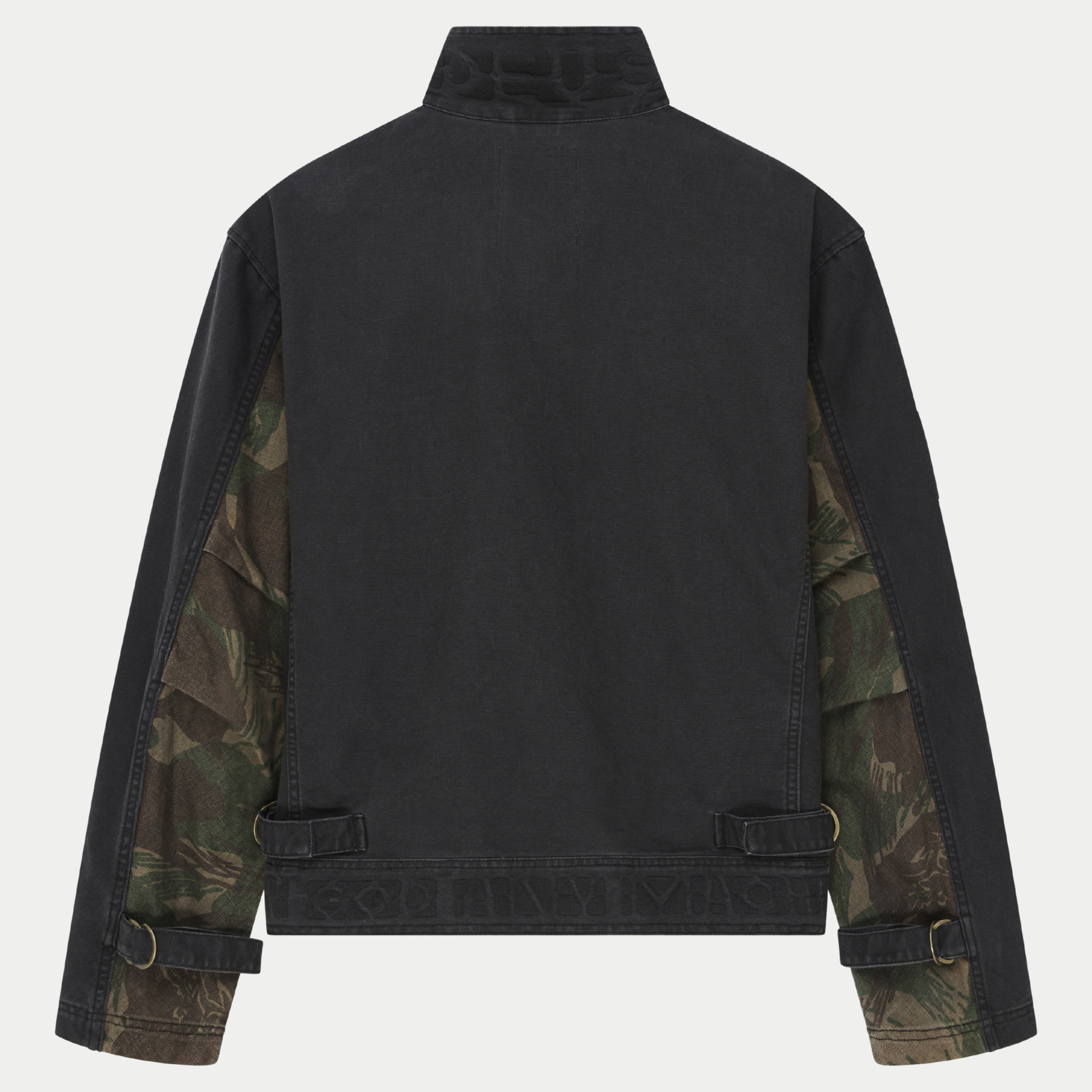 Veste Common State Anthracite Deus Ex Machina - dos à plat, panneaux camouflage sur les côtés et sangles de taille