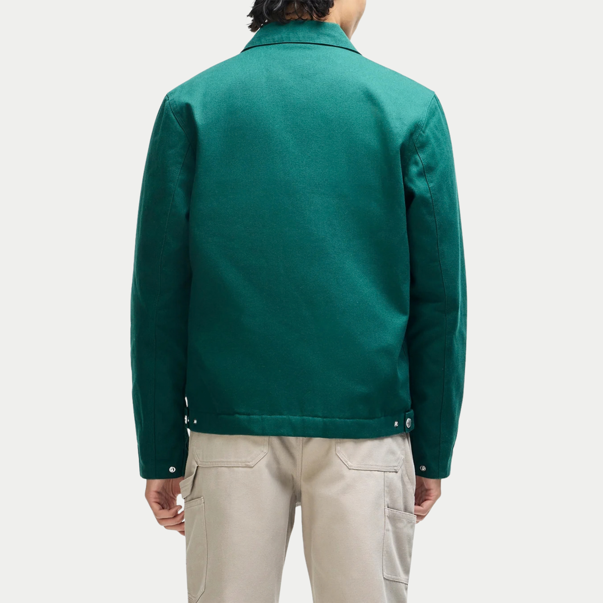 Veste Earls Work Racing Green Deus Ex Machina - vue portée de dos, coupe regular et ourlet ajustable