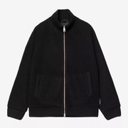 Veste en maille Banley noire Carhartt WIP à plat, face : col montant côtelé, zip argenté, deux poches passepoilées