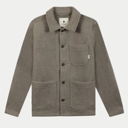 Veste Lorge Laine beige chiné Faguo, à plat de face, col chemise et poche poitrine plaquée
