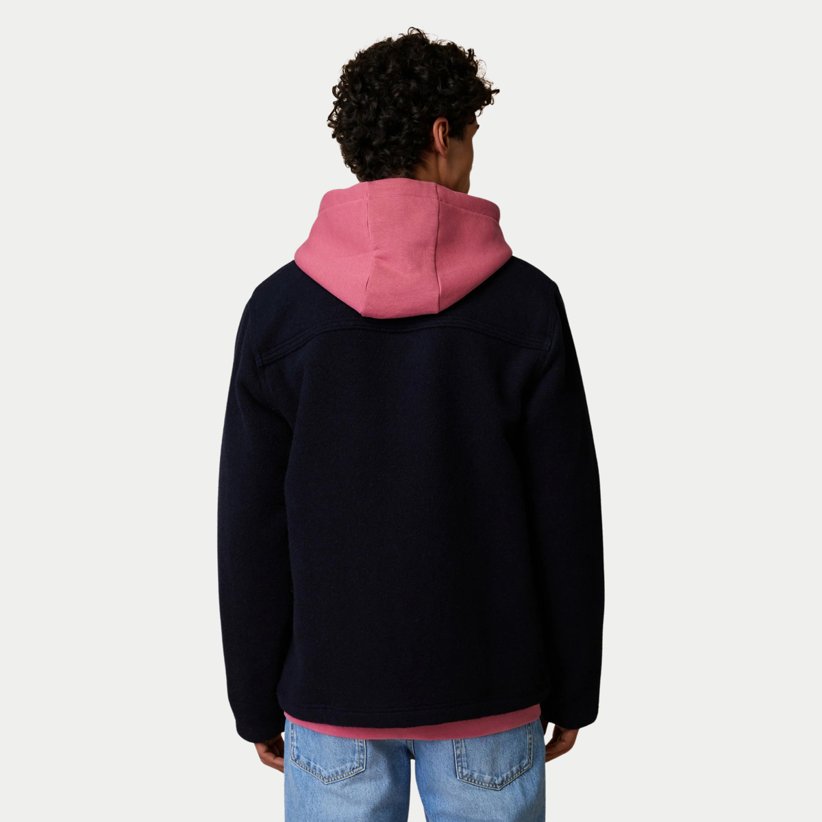 Dos de la veste Lorge Laine bleu marine Faguo, lainage uni et empiècement d'épaules