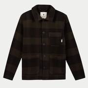 Veste Lorge Laine marron à carreaux Faguo, vue à plat de face, col chemise et boutonnage