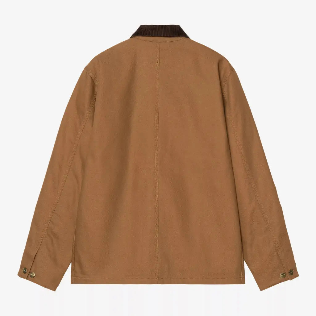 Dos de la Michigan Winter brun caramel : toile unie, couture centrale et poignets à double pression laiton
