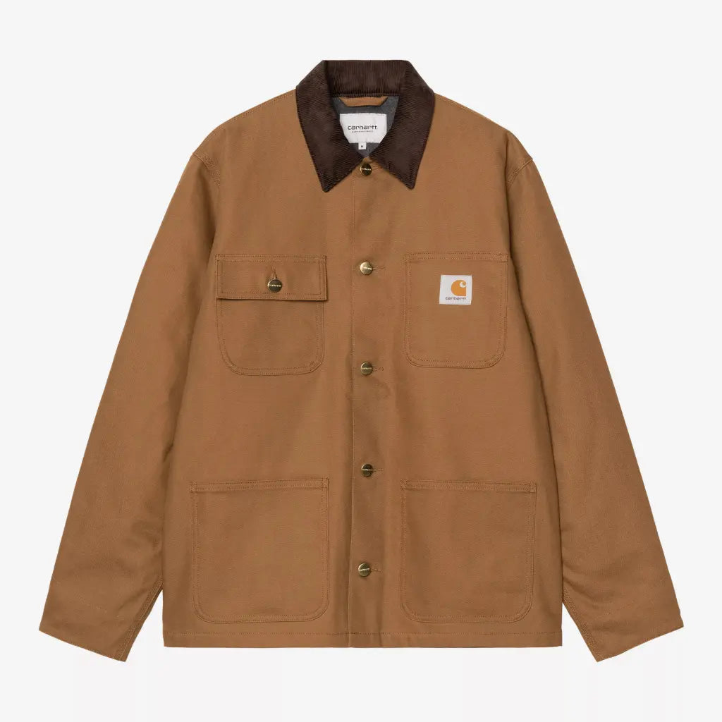 Veste Michigan Winter Carhartt WIP en toile brun caramel Hamilton Rigid, col velours et pressions laiton