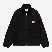 Veste OG Detroit Black Stone Canvas Carhartt WIP à plat de face, col en velours côtelé et zip laiton.