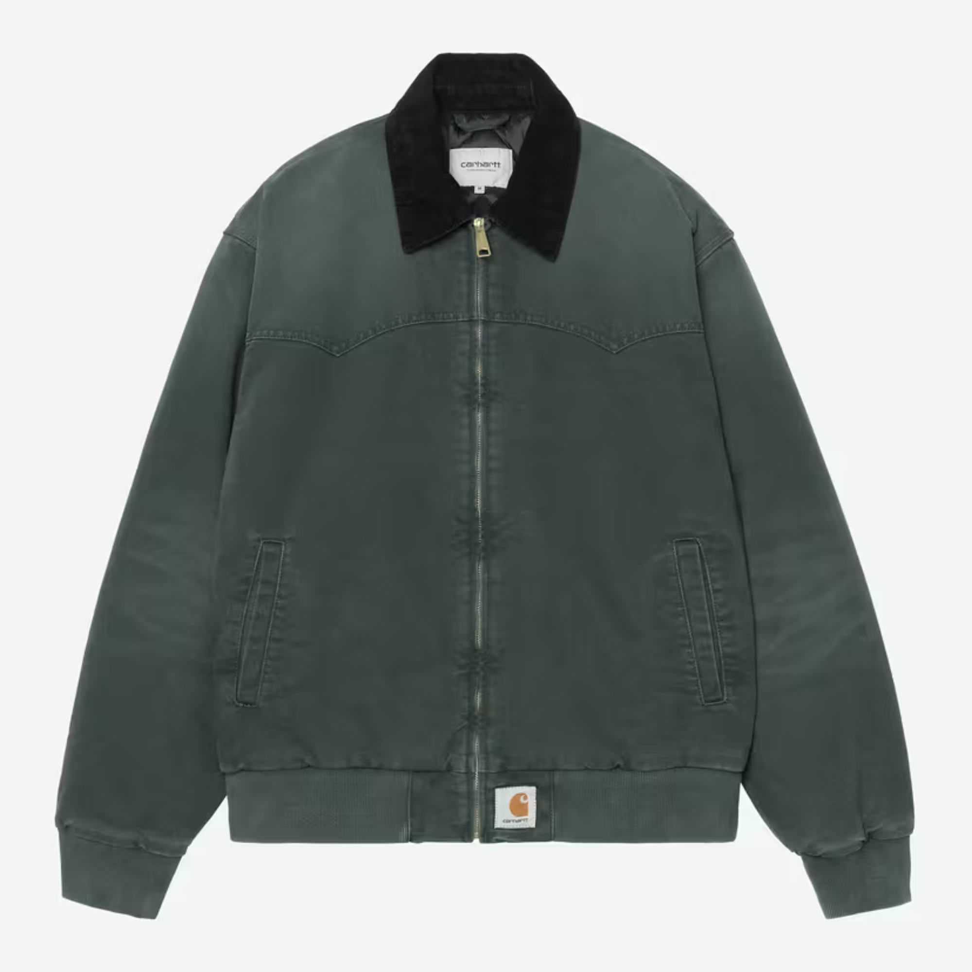 Veste OG Santa Fe Carhartt WIP vert sapin, à plat de face zippée, col en velours côtelé noir
