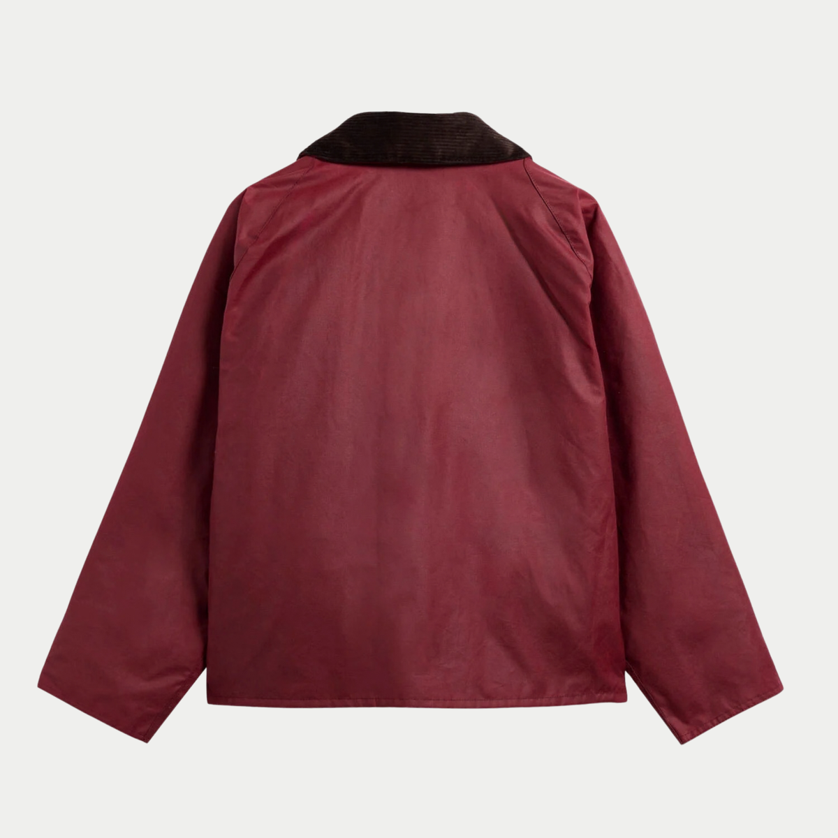 Veste Barbour OS Transport Biking Red vue de dos, à plat, toile de coton cirée et col velours