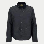 Veste Reelin Marine Barbour - vue de face à plat, col en velours côtelé et doublure tartan