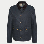 Veste Reelin Sage Barbour - vue de face à plat, col en velours brun et doublure tartan