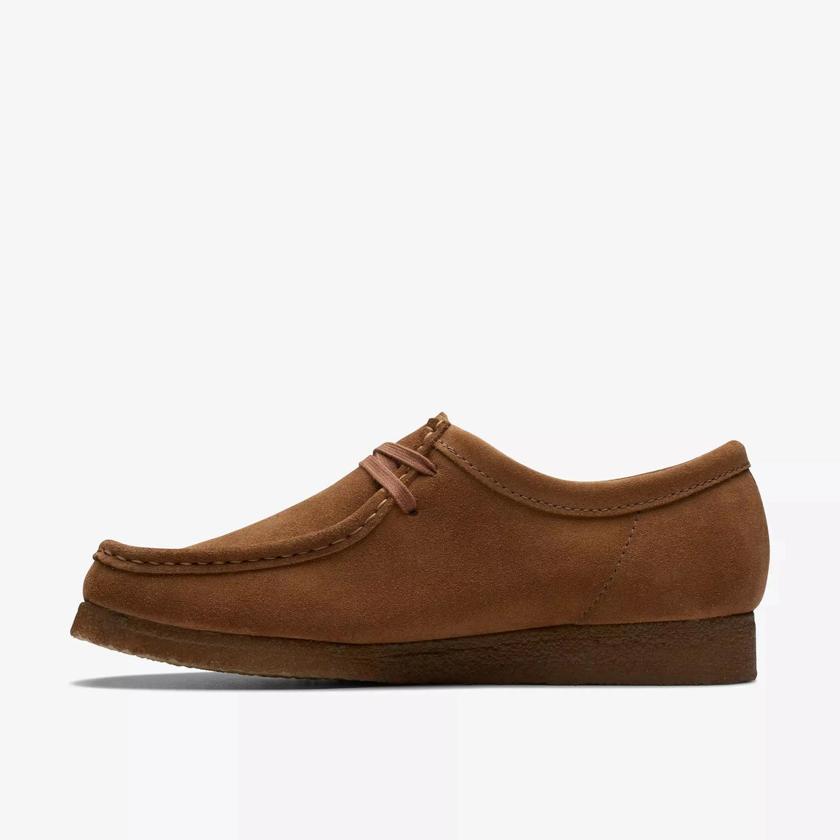 Wallabee Cola vue de profil intérieur, tige en suède et lacets marron