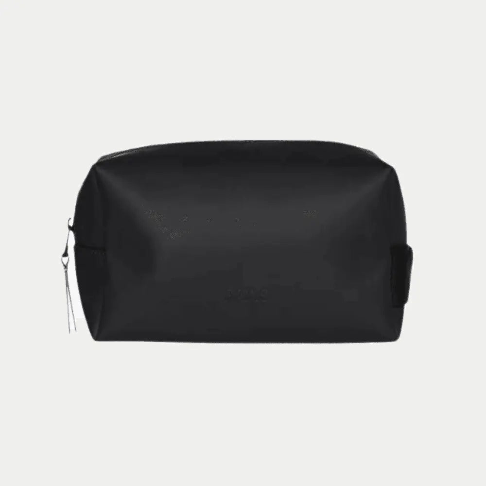 Wash Bag Small noir mat, fine tirette métal argentée et patte noire sur le côté