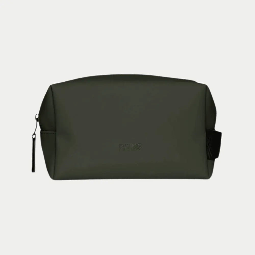Wash Bag Small vert kaki très sombre, logo embossé et longue tirette noire