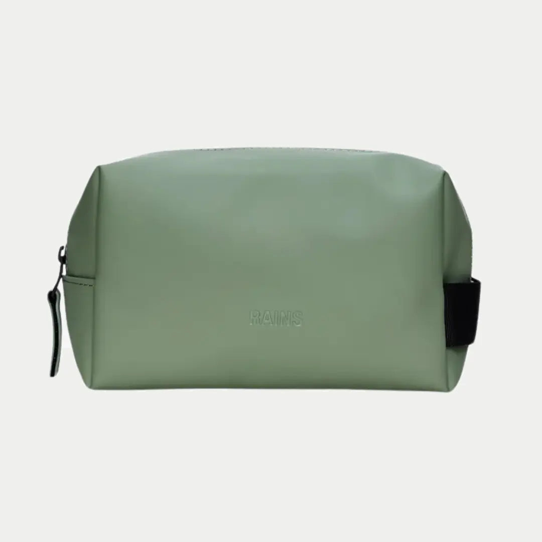 Wash Bag Small Well vert sauge clair, trousse de toilette souple au zip noir et patte assortie